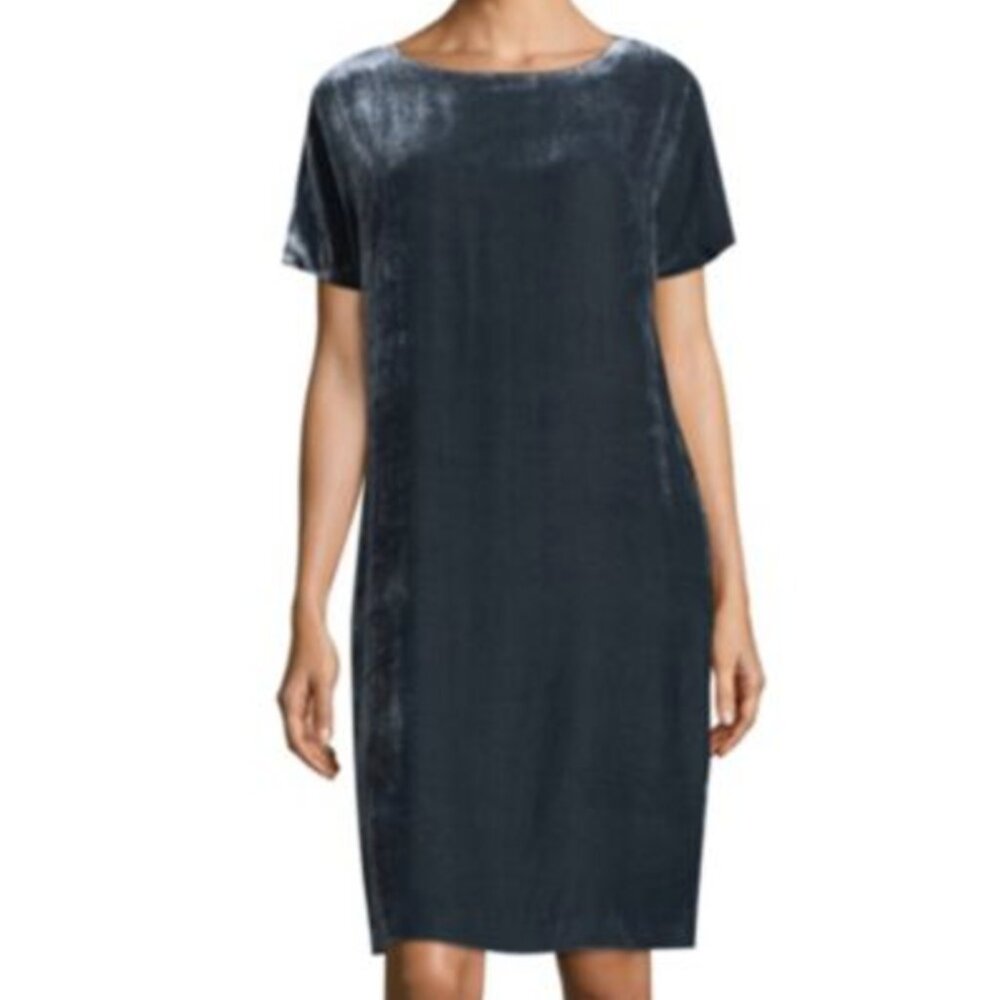 Shimmery Peserico Slate Gray/blue Crushed Velvet Evening Dress Midi w/ Pockets!